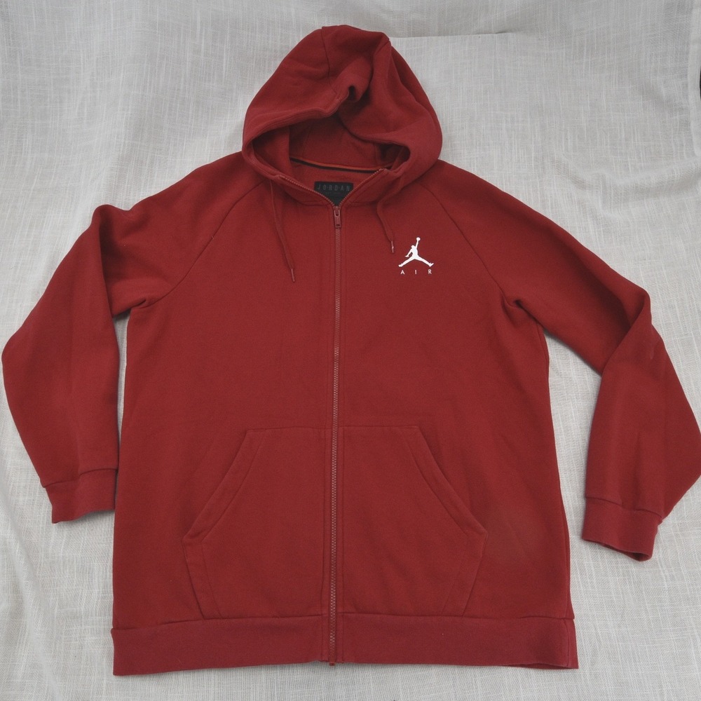 Jordan Air Mens Full Zip Hoodie Red Fleece Jumpman Logo XL
